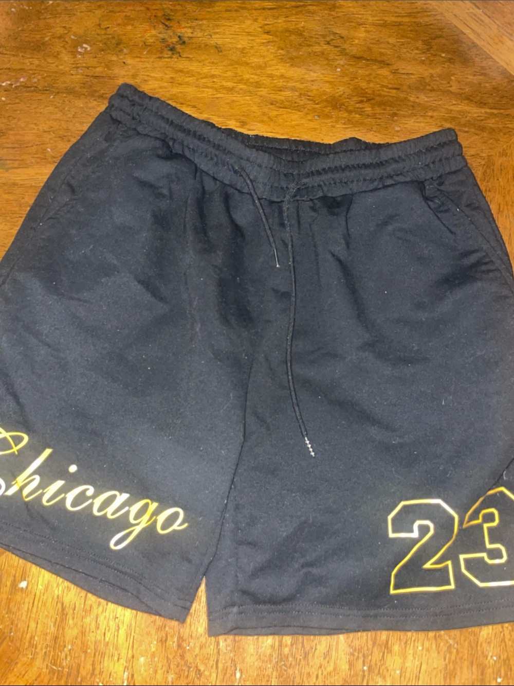 SHEIN Black Men's Athletic Shorts with Yellow Chicago & 23 Graphics